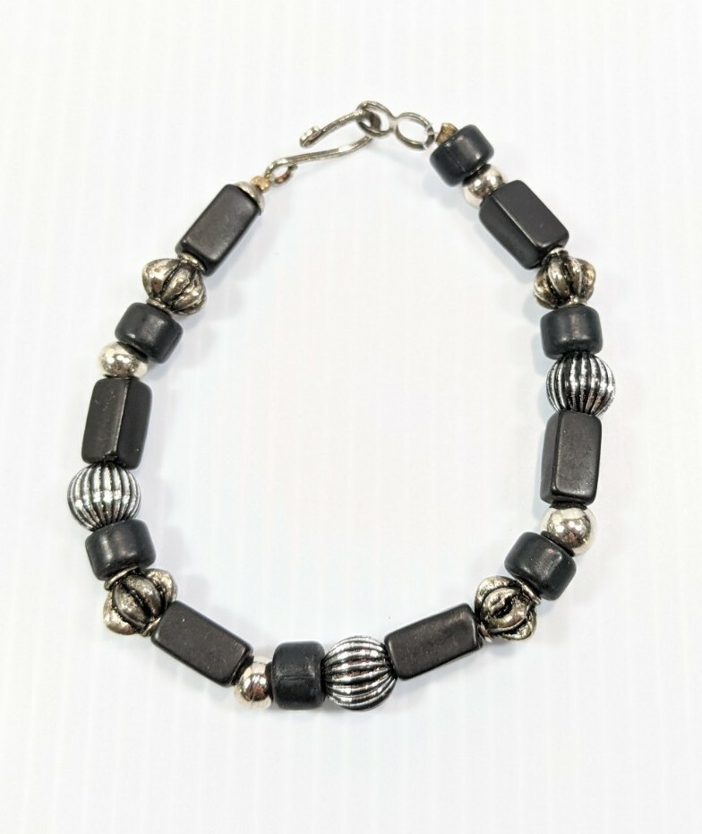 Artisan Black Matte Rectangle Bead Toggle Bracelet