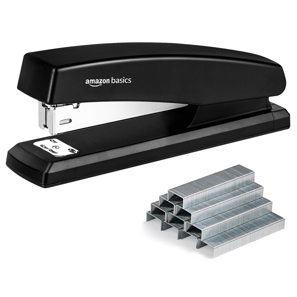 Amazon Basics Stapler with 1000 Staples, Office Stapler, 25 1-Pack, Black