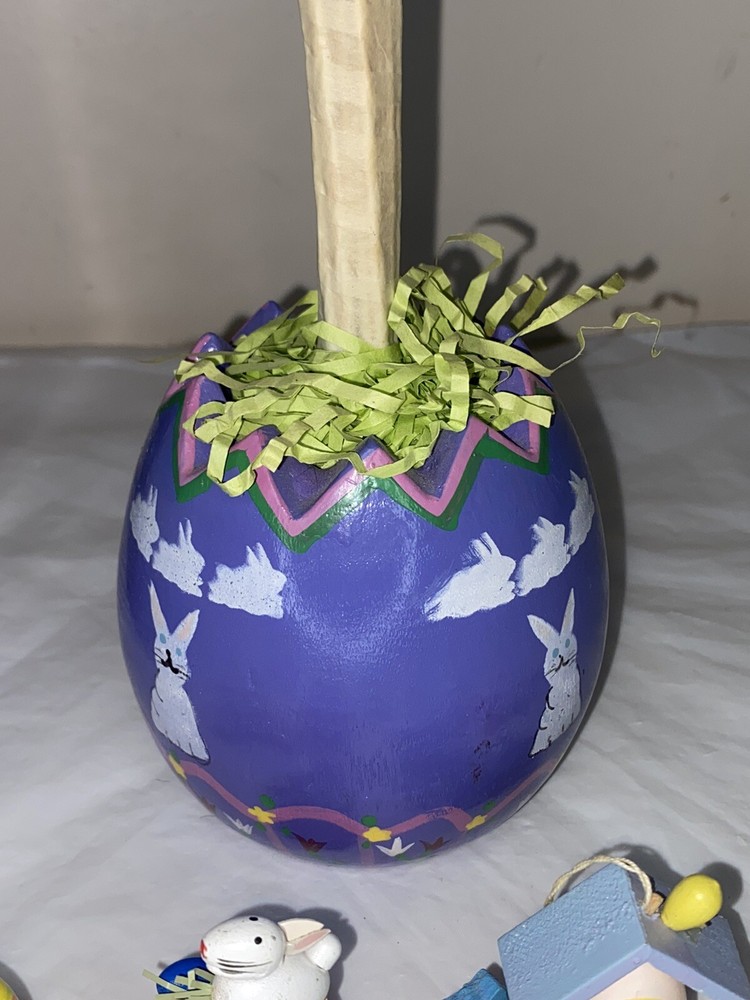 18" Easter Tree Wooden Ornaments Eggs Bunny Hand Painted