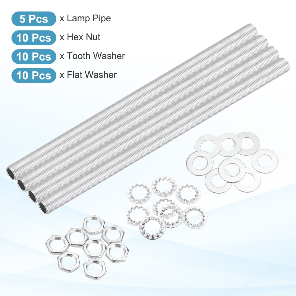 35Pcs 11" M10 Lamp Pipe Kit with Lock Nuts Washers for Assembly, Silver