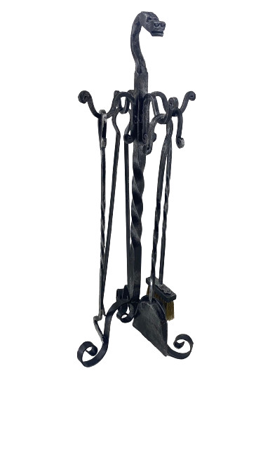 Fireplace Accessory Set Tool Kit Tripod Wrought Iron Dragon Fire Stove