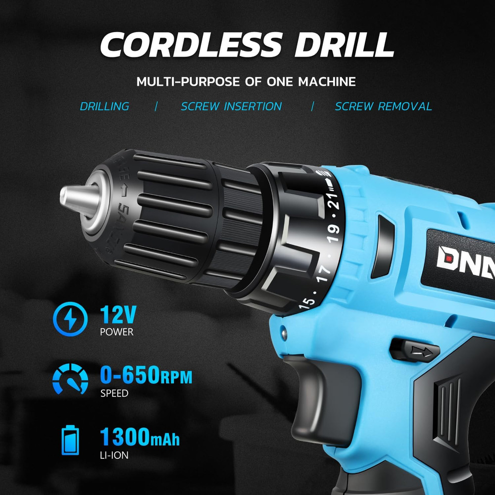 12V Max Variable Speed Cordless Drill/Driver 21+1 Torque Setting Power Drill Kit