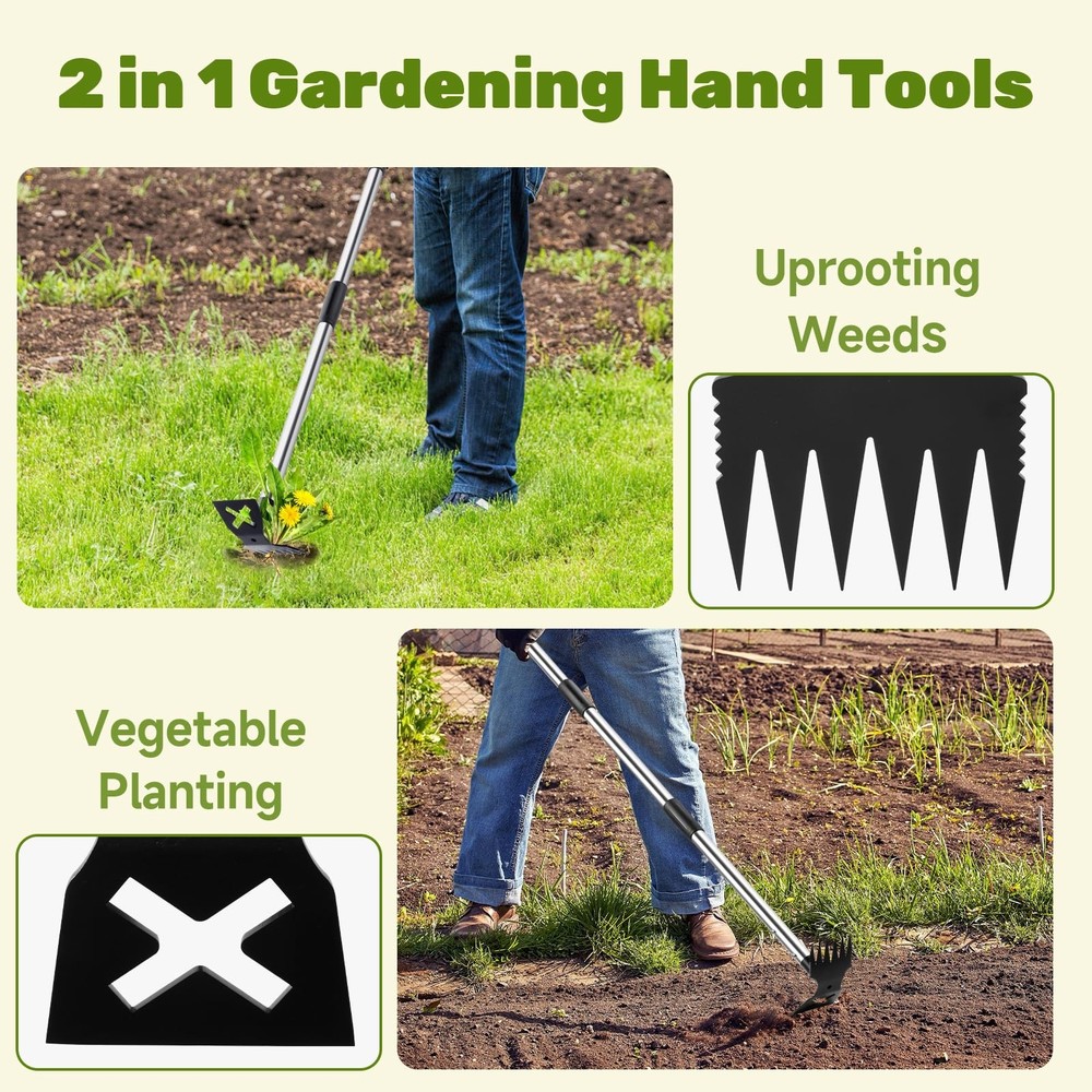 60" Weed Puller Tool with Long Handle and 17" Weeding Tools Gardening Set, Du...