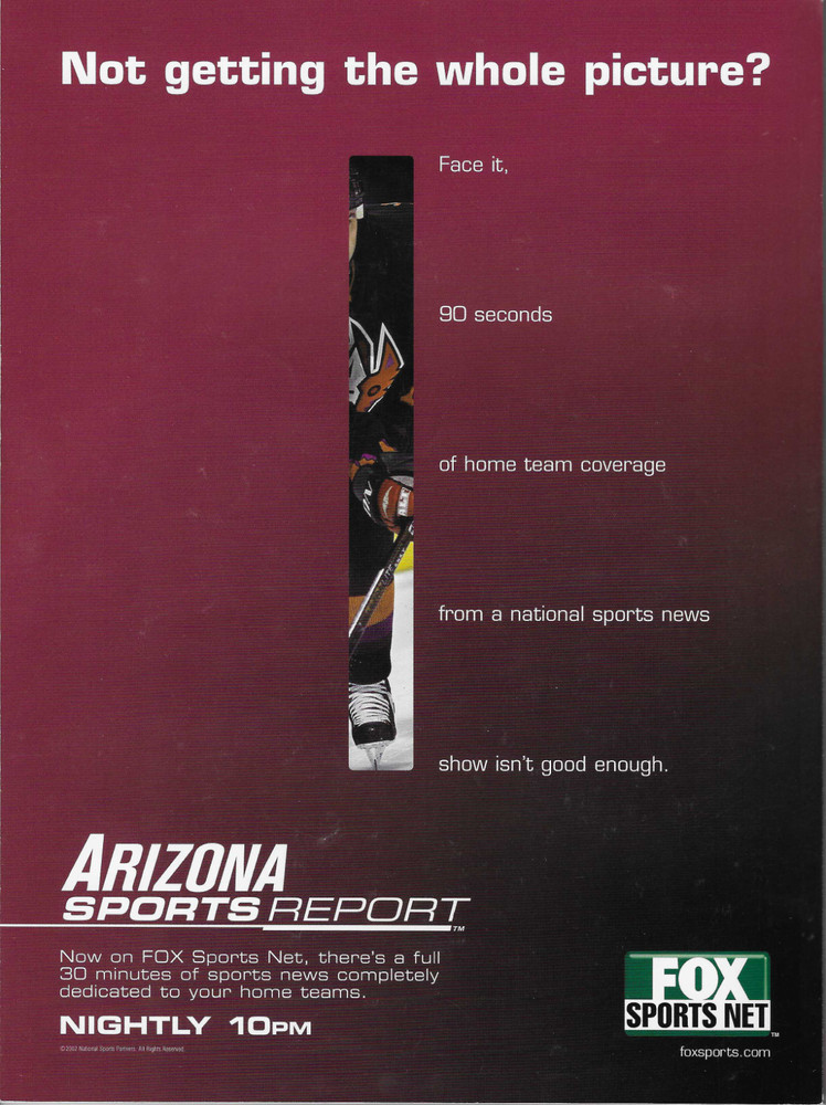 Program Coyotes Tonight Anaheim Ducks Vs Phoenix Mar 15, 2003 Mike Johnson