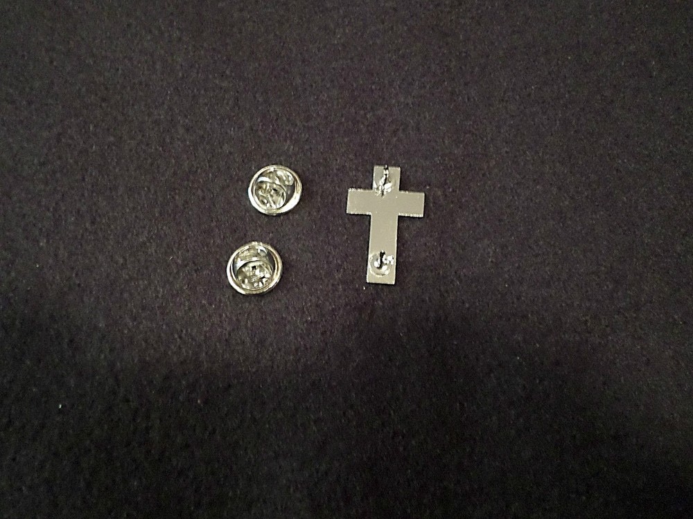 SILVER CHAPLAIN CROSS HAT PIN LAPEL PIN CHRISTIAN CROSS DOUBLE POST PIN