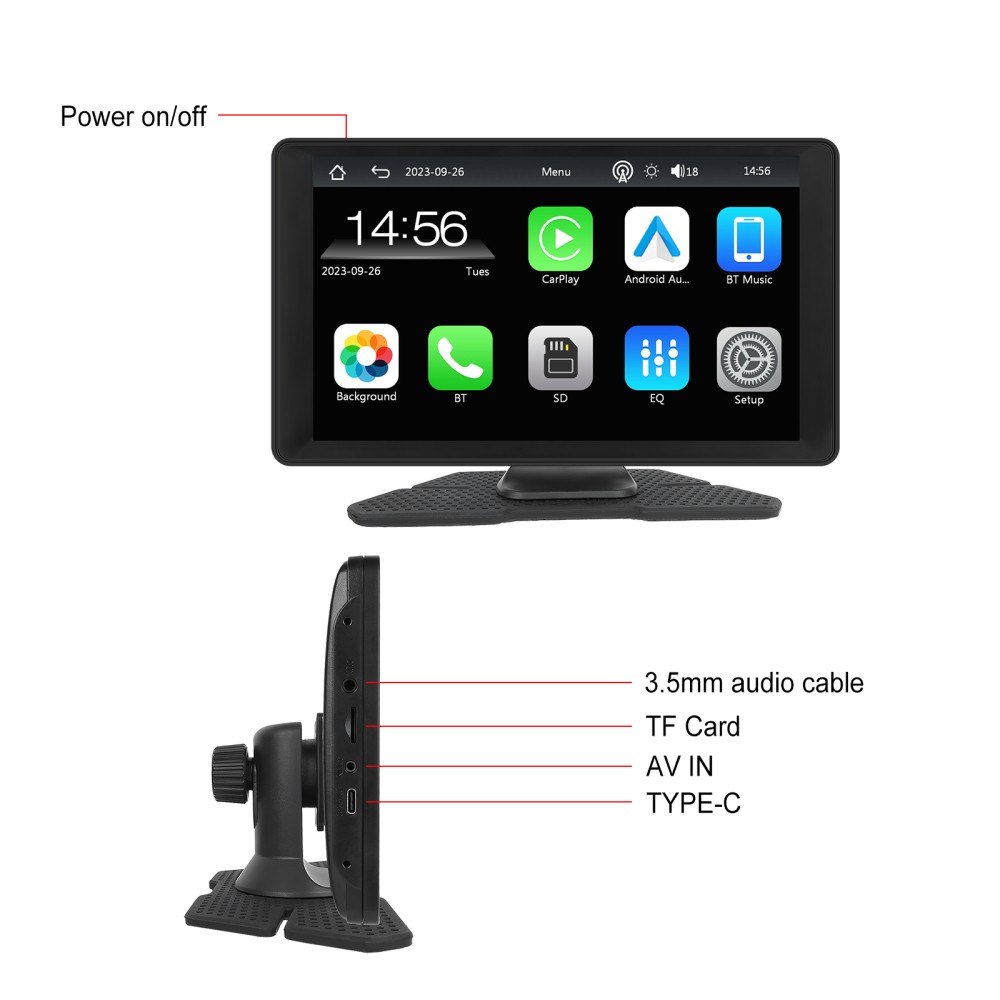 Wireless 9" Touch Screen Android Auto BT Portable HD Wireless Apple Carplay