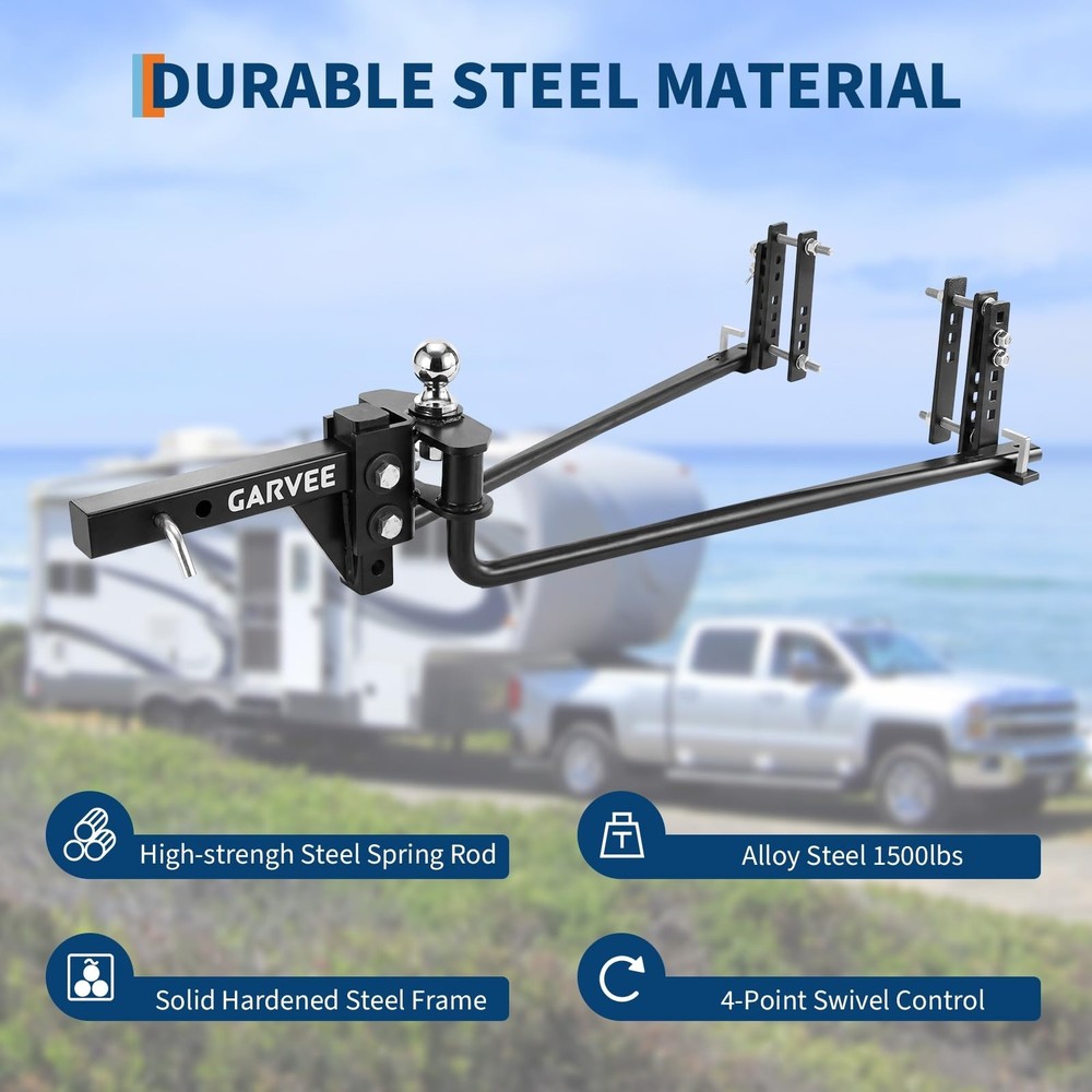 Heavy Duty Weight Distribution Hitch Kit with Sway Control, 1500 Lbs Capacity