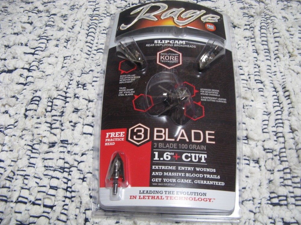 RAGE Slipcam Rear Deploying Broadheads/3+ practice head