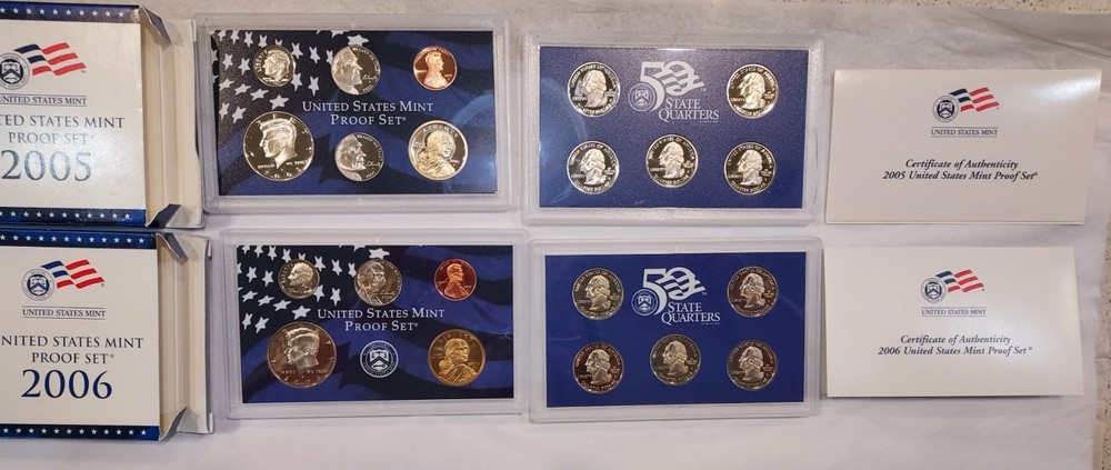2005 And 2006 US Mint Proof Set Sets With COA 21 Coins Total
