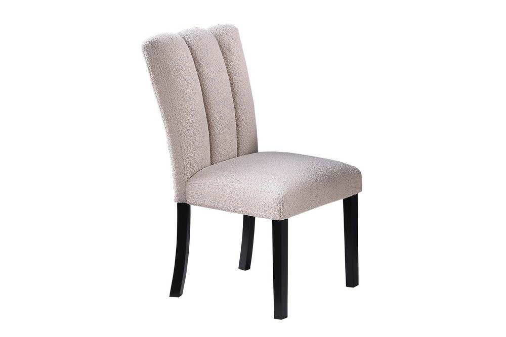 Upholstered Soft Fabric 2pc Dining Chairs Channel Tufting Neutral Tone Side Ch
