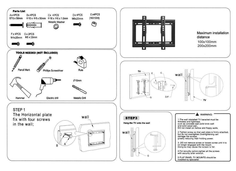 TV WALL MOUNT Fixed Full Motion BRACKET VESA（14-42“) 55lbs Loading Capacity