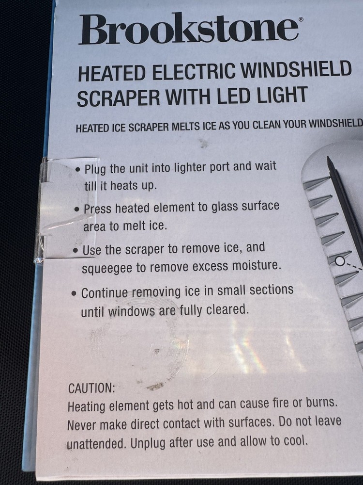 Brookstone Windshield Scraper Heated Electric With LED Light - Snow Ice Melter