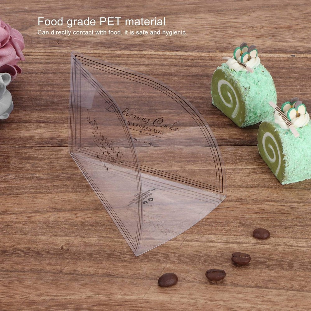 100 Clear Cake Slice Containers & PET Strips for Baking & Decorating