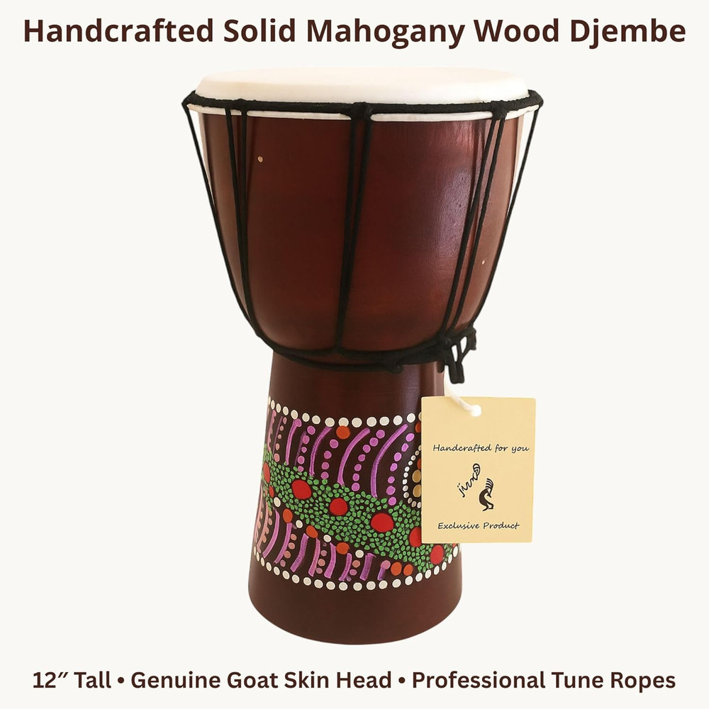 Djembe Drum – Hand Carved African Drum, Bongo Congo Style – Solid Mahogany with