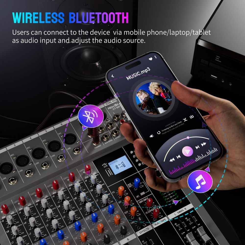 Professional DJ Audio Mixer - NEW BAXS 6 Channel DJ Bluetooth Controller Soun...