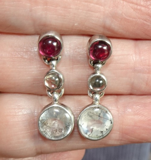 Quartz & Garnet Earrings - Sterling Silver  j921