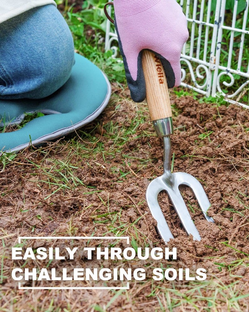 Garden Fork Hand Tool Small Weeding 12 Inch with 3 Fork,