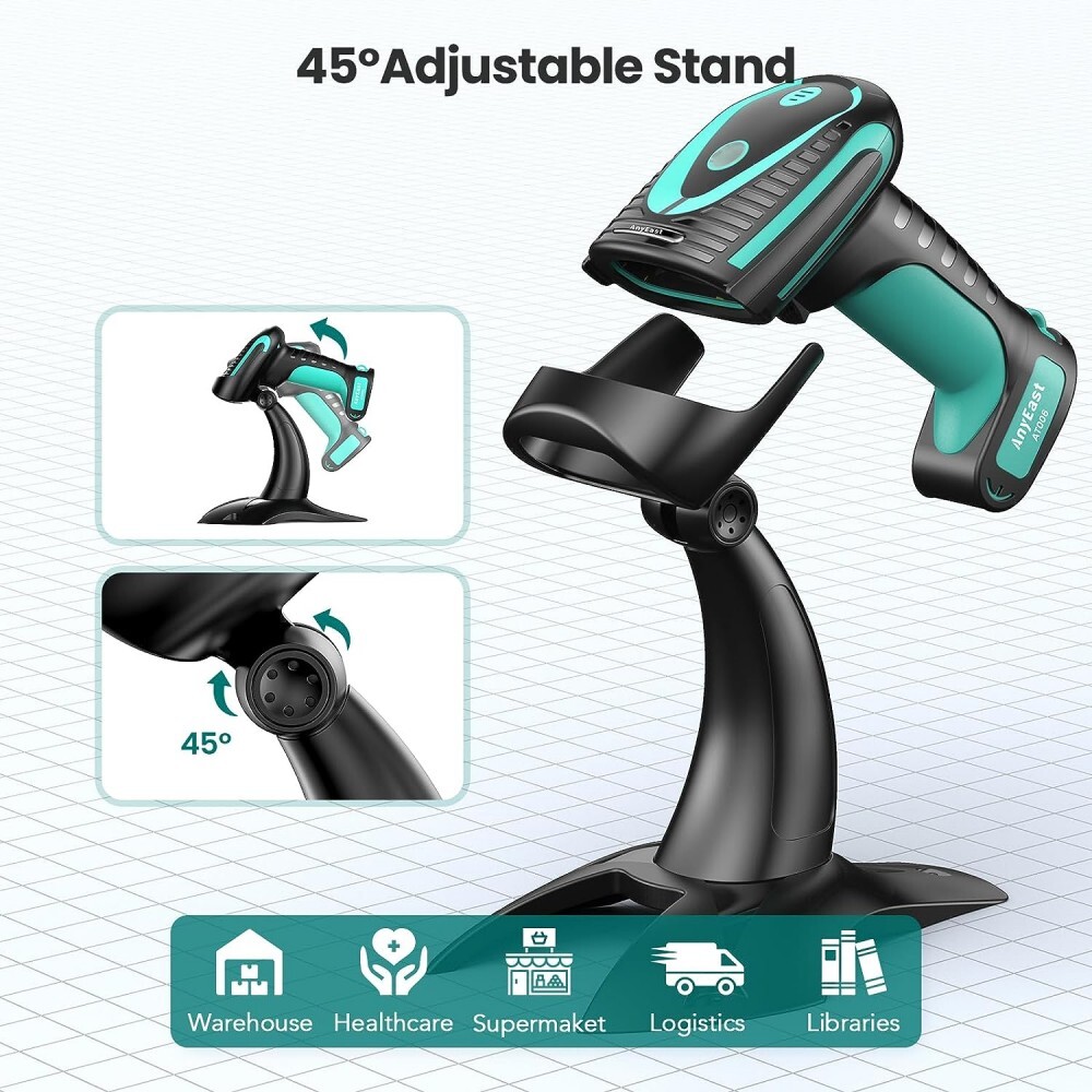 Anyeast Wireless Barcode Scanner with Stand Industrial 1D 2D QR Bluetooth Reader
