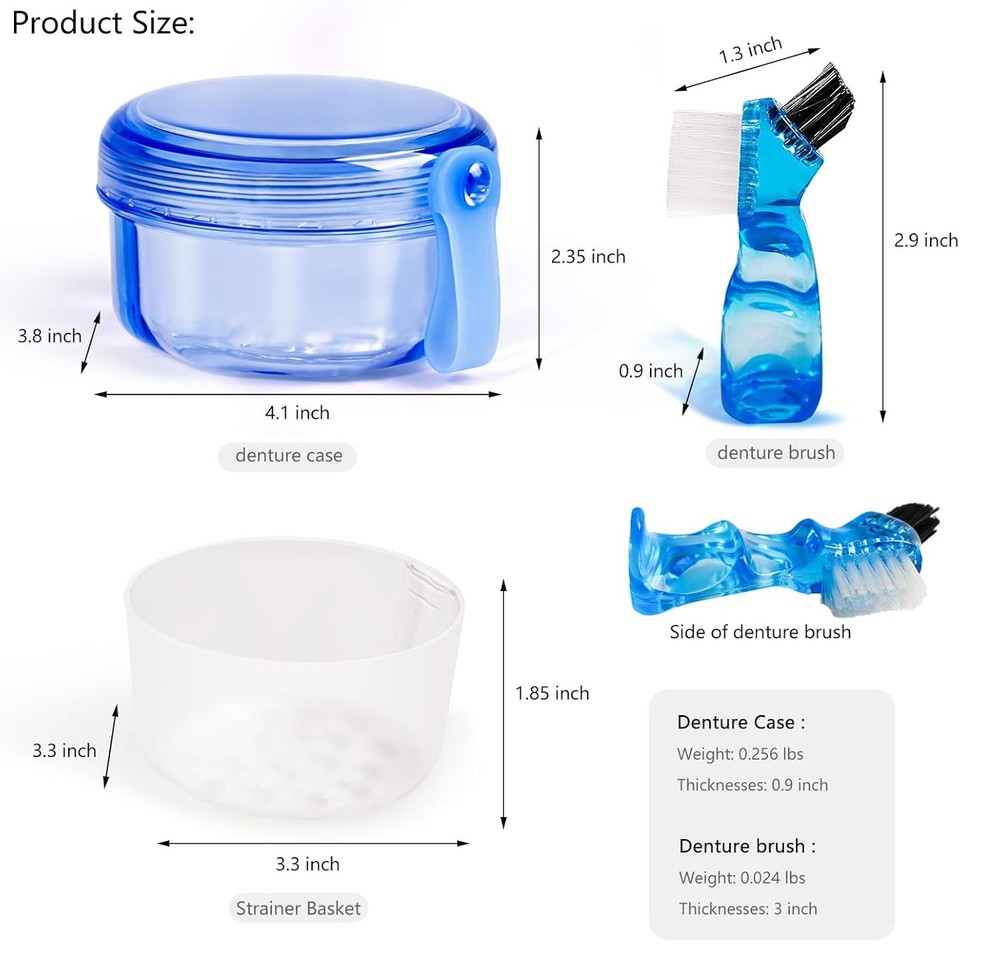 Leak Proof Portable Denture Bath Case Denture Cleaning Cup, False Teeth Holder M