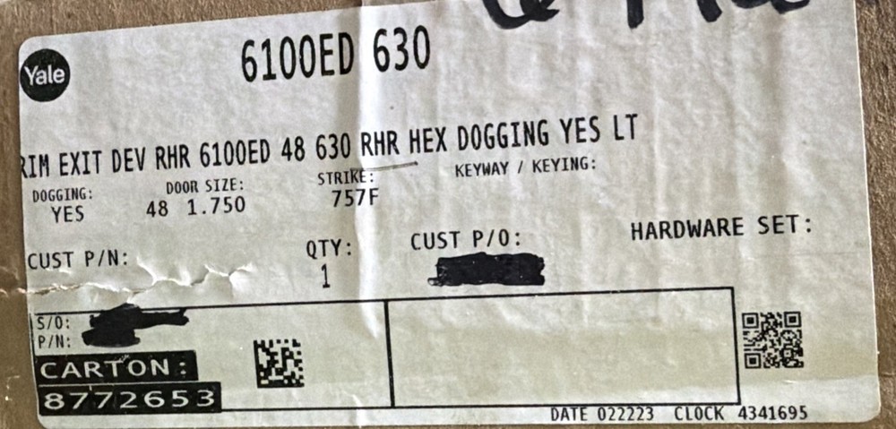 Yale 6100 ED 630 Rim Exit 48”