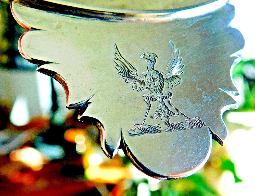 Antique Silver Lemon Tea Strainer Eagle Crest and Touch Marks