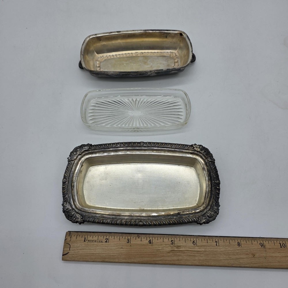 RS Corp Silver Plated Butter Keeper Dish Glass Insert Victorian Serving