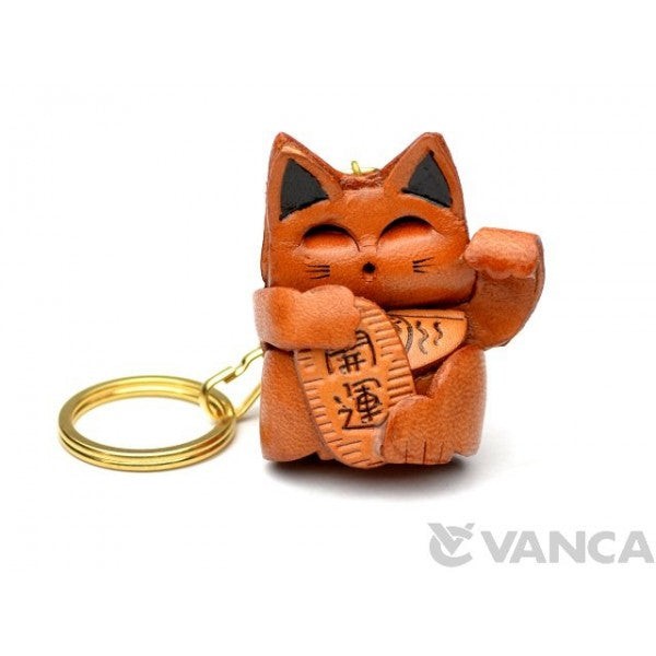 Lucky Cat Leather Keychain(L)