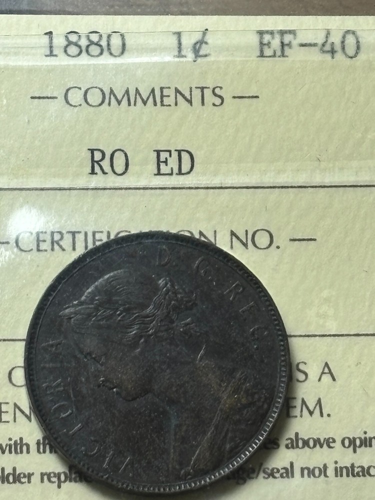 Newfoundland 1880 ROED Large Cent ICCS Graded EF40
