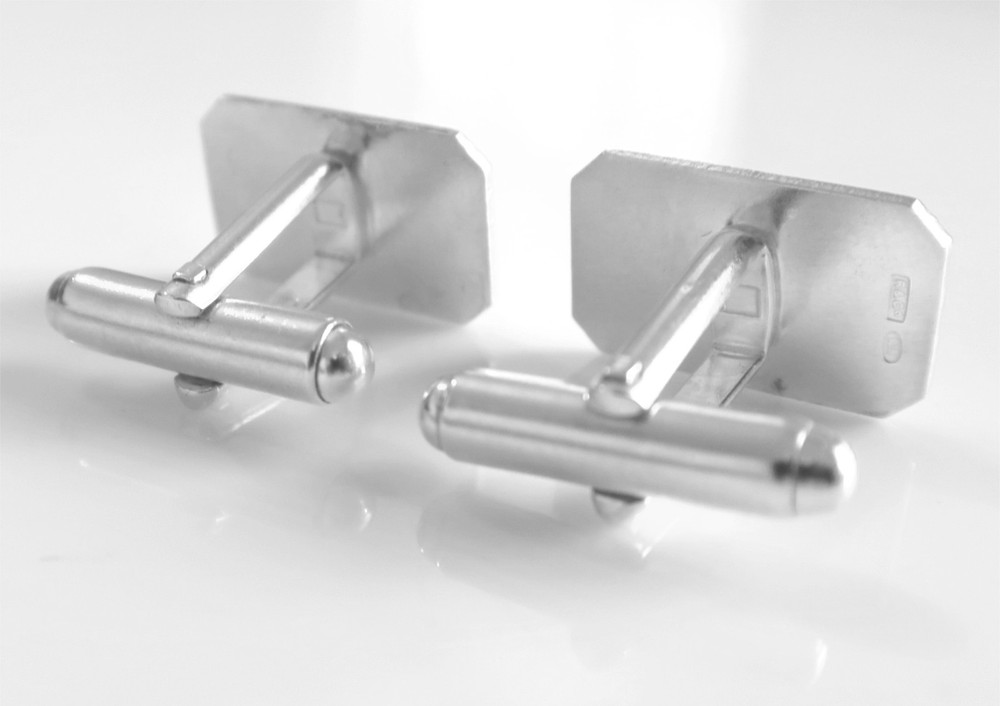 Solid 925 Sterling SIlver 17x11mm Rectangle Cufflinks Cuff Links Swivel Back