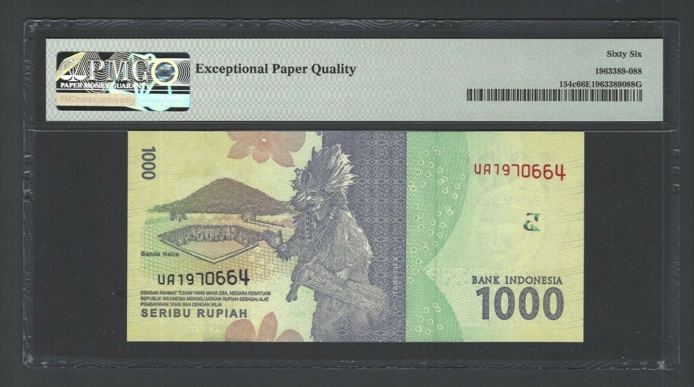 Indonesia 1000 Rupiah 2016 / 2018 P154c Uncirculated Grade 66