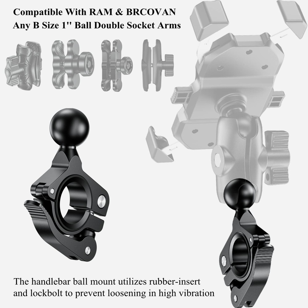 RAM Ball Mount Base Alloy Handlebar Clamp Mount Base Suitable for Motorcycle