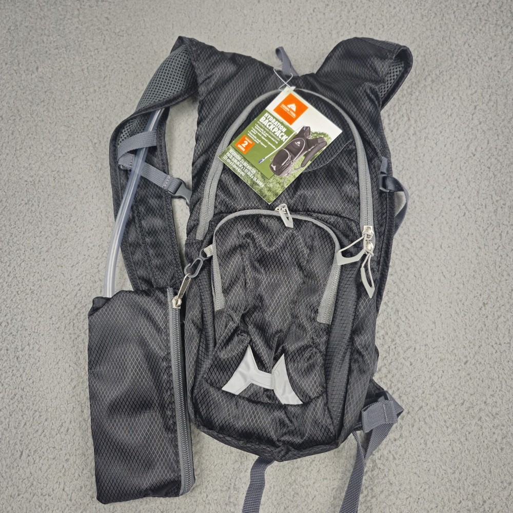 Ozark Trail Hydration Backpack  2L Bladder Black Gray Inner /Outer Pockets 9x16