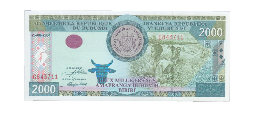 BURUNDI  2001 2000 FRANCS BANKNOTE P41a UNCIRCULATED