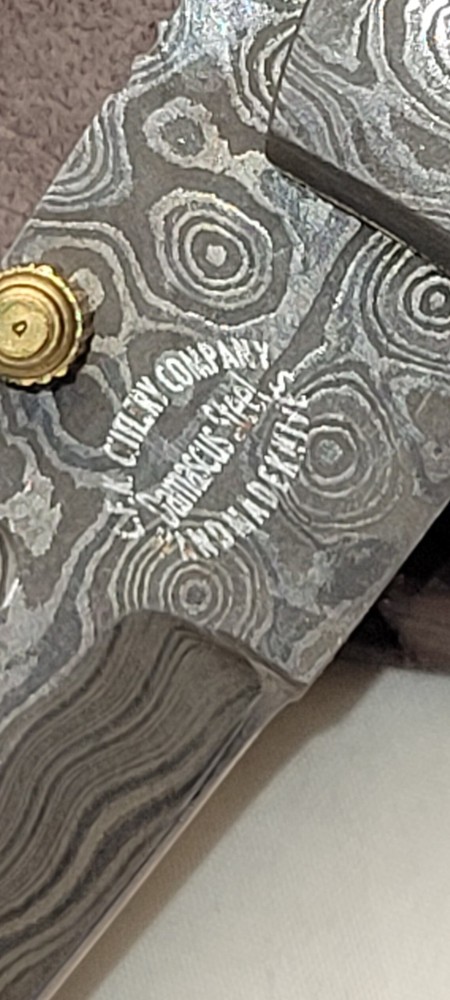 CFK Damascus Pocket Knife Ram Horn Handle