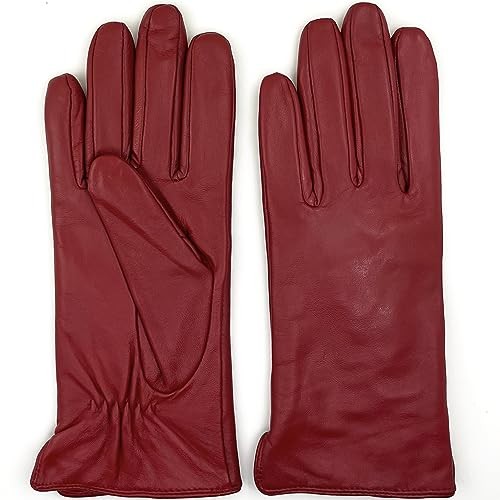 Womens Soft Genuine Lambskin X-Large-8" Red（polyester Lining/Non Touchscreen ）