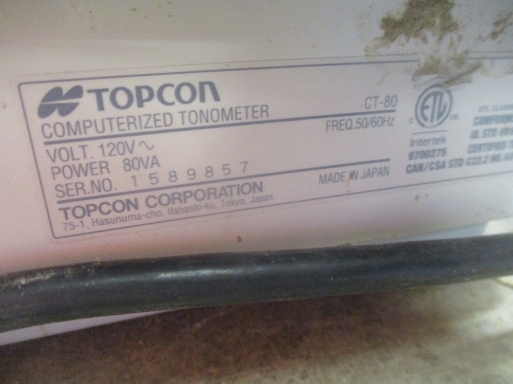 Used Topcon Computerized Tonometer Model CT-80, Damaged but Works-Requires Repai