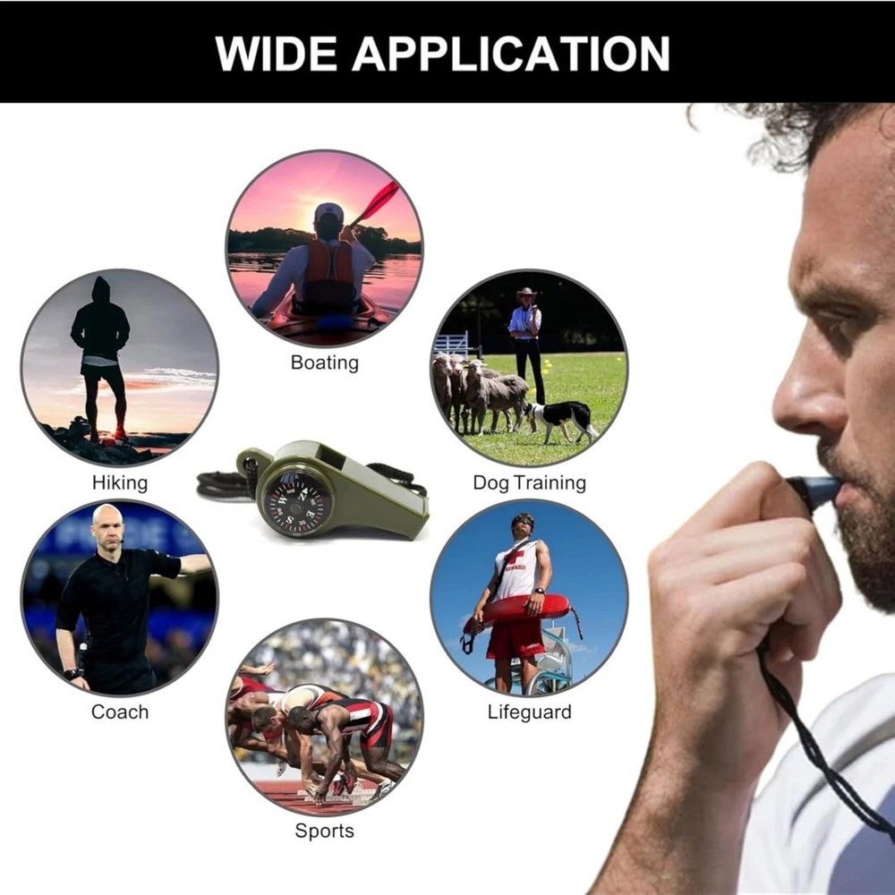 2 Pack Multi-Function Survival Whistle with Compass Thermometer for Hiking