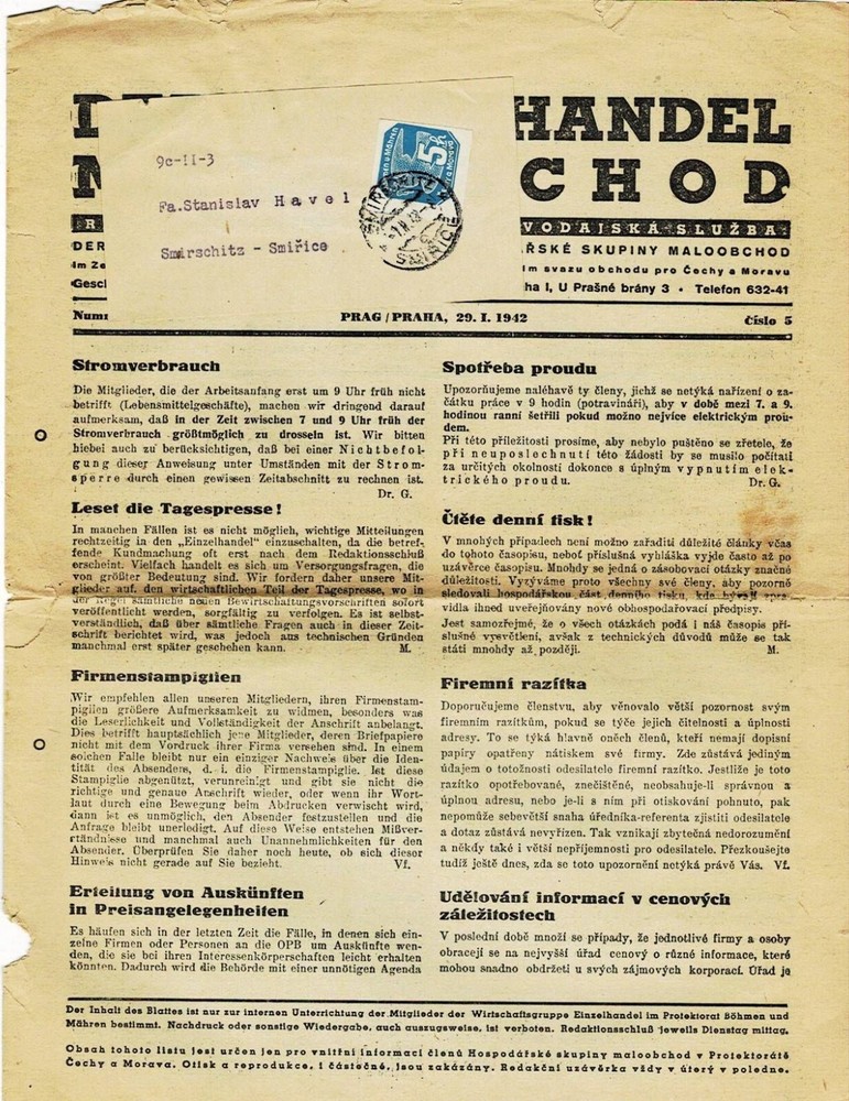 CZECHOSLOVAKIA Newspaper with stamp,  1942   (SS814)