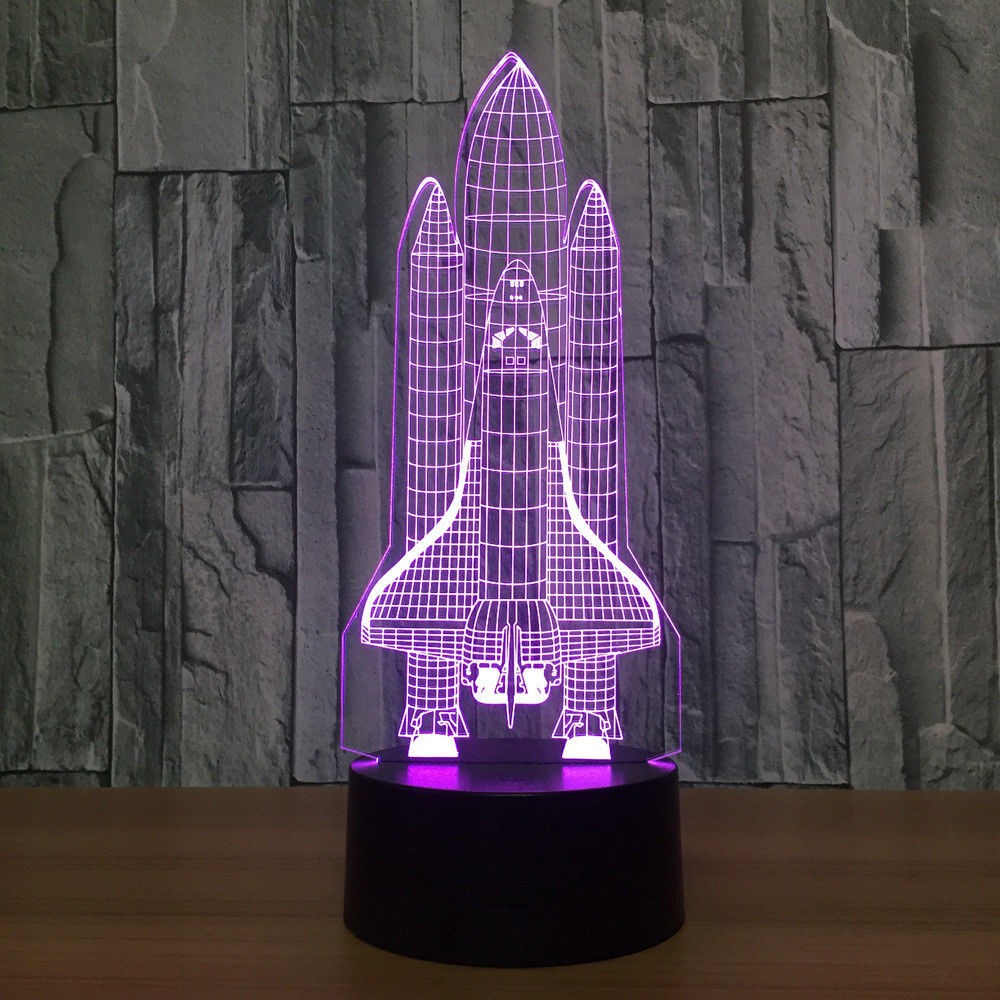 3D Space Rocket Night Light 7-Color Changing LED Table Lamp W/ Remote Control G
