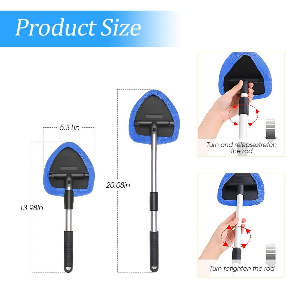 Windshield Cleaning Tool, Car Window Cleaner with Extendable Long Handle Blue