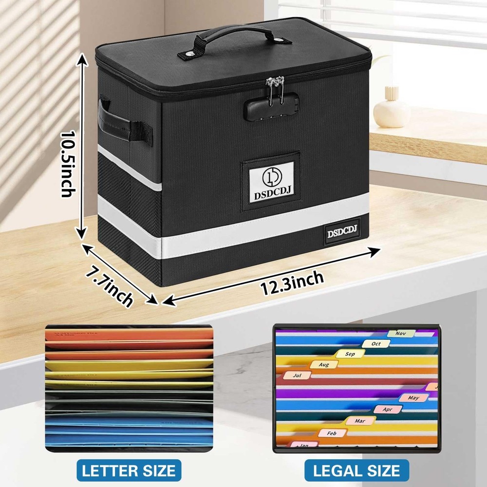 DSDCDJ Fireproof Document Box - 12.3" x 7.7" x 10.5", Black-box