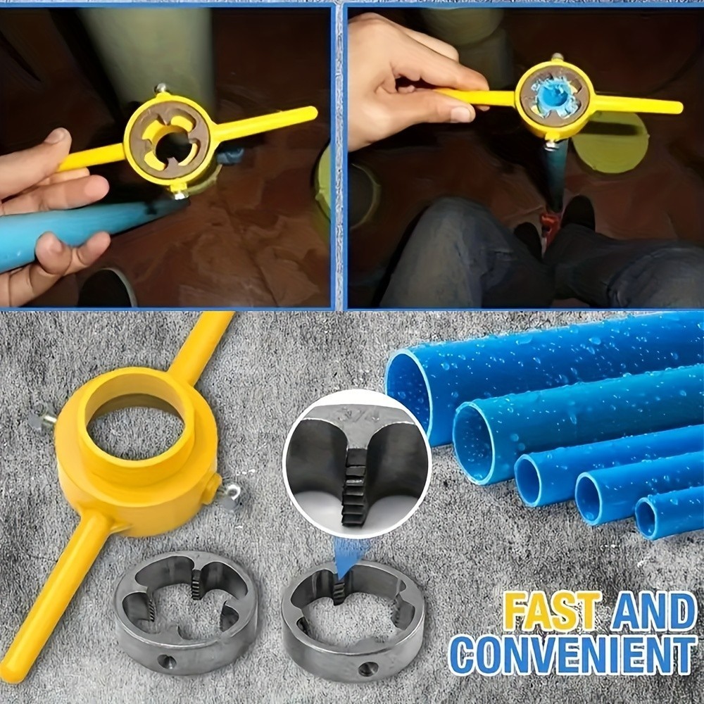 PVC Pipe Threading Tool Set - Multiple Dies for Plumbing & Pipe Repairs