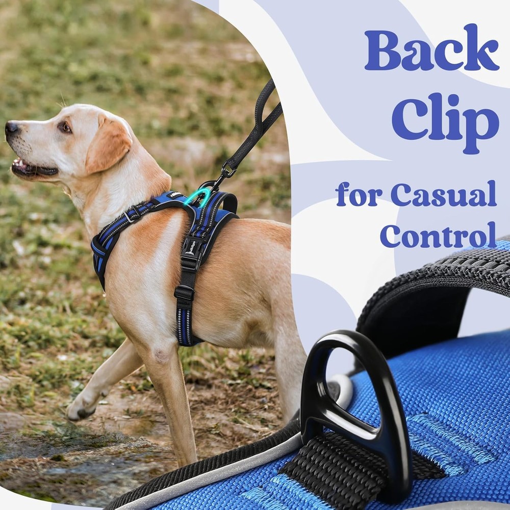 No Pull Dog Harness Large Reflective Control Handle Blue