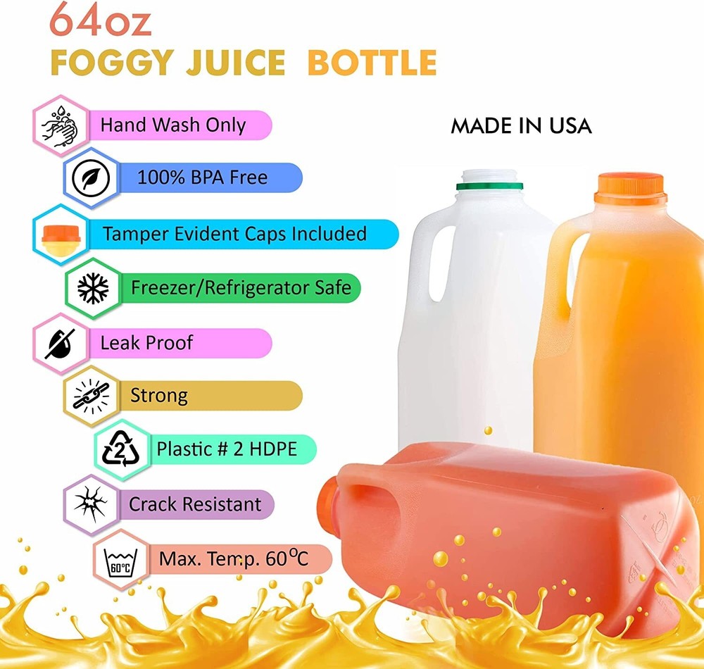 [ 100 Pack ] Empty Plastic Juice Bottles with Tamper Evident Caps 64 Oz.