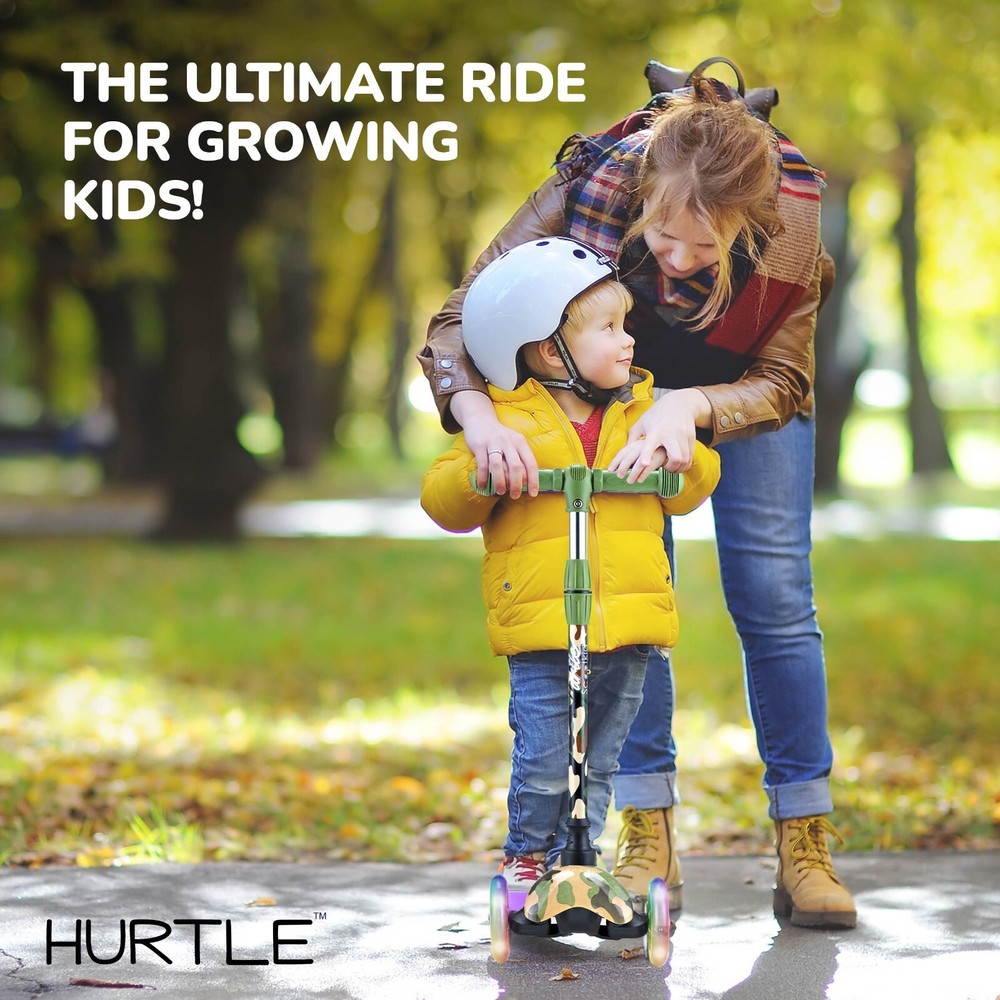 Hurtle Lightweight & Adjustable Mini Kickboard Scooter w/ LED Light Wheel (Camo)