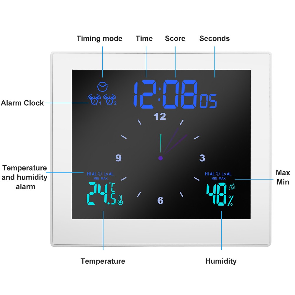 Digital Shower Clock Waterproof Wall Mounted LCD Display Hygrometer Thermometer