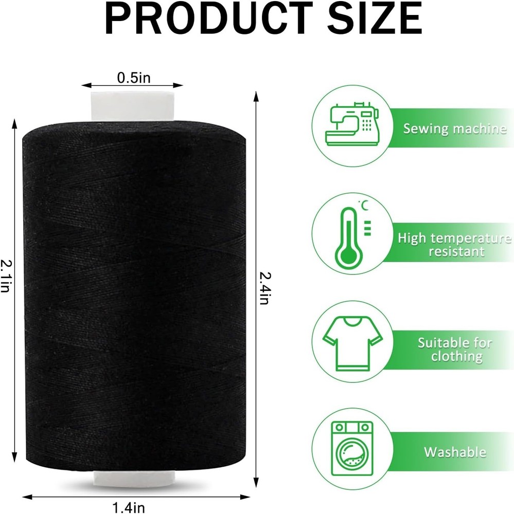 4 Spools All Purpose Sewing Thread 1000 Yards Black White for Creative Projects