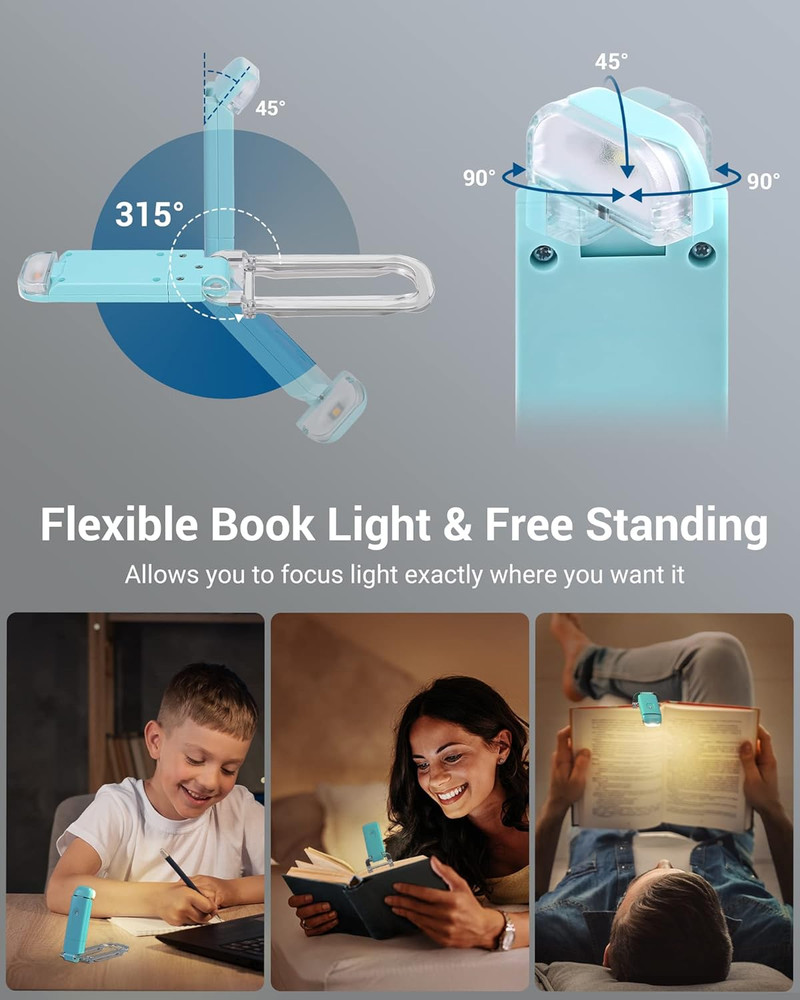 USB Rechargeable Book Light for Reading in Bed, LED Book Reading Lights with Cli