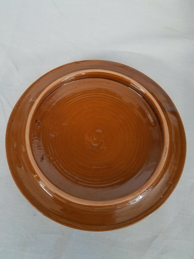 Glazed Pottery Bean Pot with Metal Handle