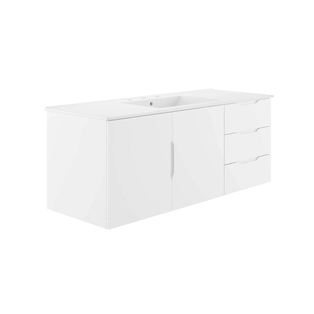 48" Floating Bathroom Vanity Single Ceramic Sink Countertop Black White Gray